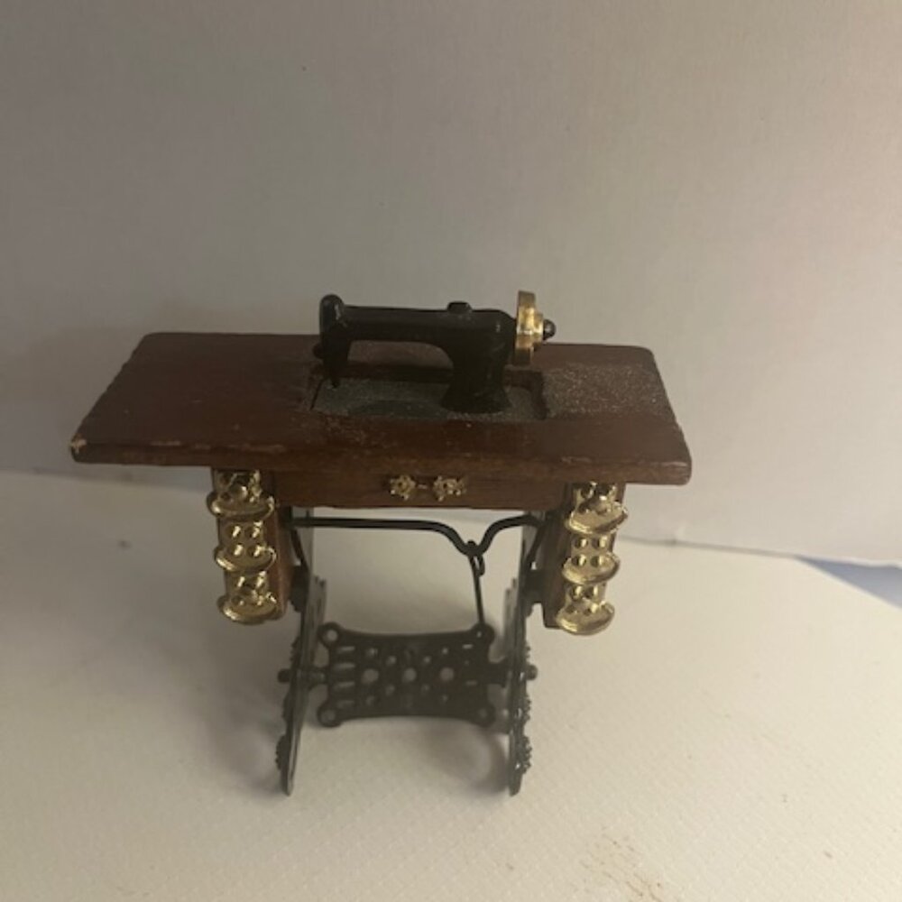 VTG Doll House Miniature Sewing Machine and Stand w/Pedal -Pedal Works